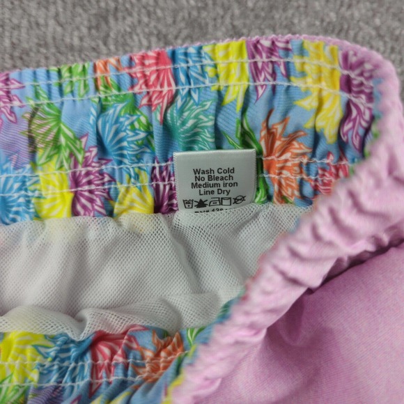 Michaels Swimwear Mens Medium Swim Trunks Lined Pink Embroidered Polyester USA - Picture 5 of 9